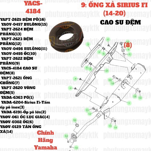 [SIR][9:ỐNG XẢ] YACS-4184 CAO SU ĐỆM SIRIUS-FI(14-20) (8) [Yamaha]