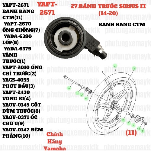 [SIR][27:BÁNH TRƯỚC] YAPT-2671 BÁNH RĂNG CTM SIRIUS-FI(14-20) (11) [Yamaha]