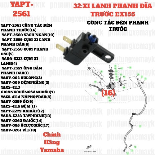 [EX155][32:XI LANH PHANH ĐĨA TRƯỚC] YAPT-2561 CÔNG TẮC ĐÈN PHANH TRƯỚC EX155(2022)-[Yamaha] (16), SIRIUS FI [32:XI(16)], NVX155_V1 [32:(13)]