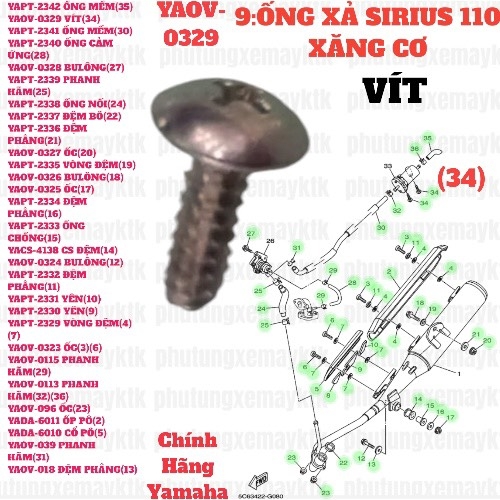 [SIRC][9:ỐNG XẢ] YAOV-0329 VÍT SIRIUS RC-T110LE (34) [26:YÊN(12)] [31:CỤM(9)] [42:ĐÈN(9)] [21:ỐP(22)]. EX155 [8:BẦU(32)] [31:CỤM(4)] [37:CỤM(4)(21)(33)(49)(55)] [40:ĐÈN(5)] [41:ĐỒNG(4)] [42:ĐÈN(3)(8)], SIRIUS FI [19:ỐP(2)(4)(6)(8)(14)] [31:CỤM(8)] [Yamaha] [37:CỤM(6)] [41:ĐỒNG(9)], NVX155_V1 [17:KHUNG(29)] [18:(8)]