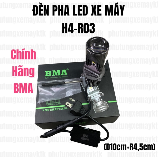 [Chính hãng led BMA] PHA LED BI CẦU XE MÁY R03-H4-BMA-DPL SÁNG TRẮNG(25/40W-3000lm).