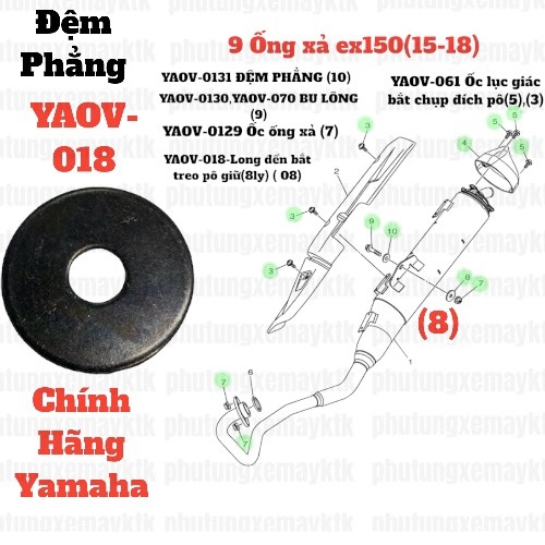 [EX15][9:ỐNG XẢ] YAOV-018 ĐỆM PHẰNG EX15 (15-18) (8), SIRIUS RC [9:ỐNG(13)] [31:CỤM(3)]. EX155 [9:ỐNG(8)] [Yamaha]
