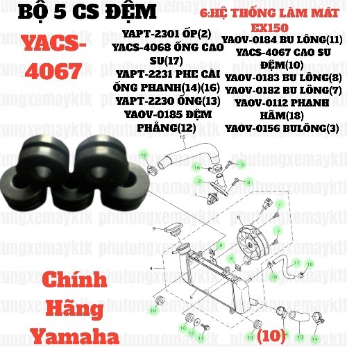 [EX15][6:HỆ THỐNG LÀM MÁT] YACS-4067 bộ 5 cái CAO SU ĐỆM EX15 (15-18) (10)-[Yamaha]