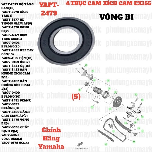 [EX155][4:TRỤC CAM, XÍCH CAM] YAPT-2593 VÒNG BI EX155(2022) (5)-[Yamaha]