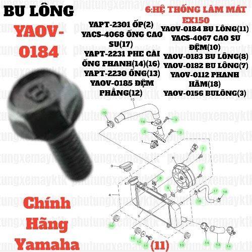 [EX15][6:HỆ THỐNG LÀM MÁT] YAOV-0184 BU LÔNG EX15 (15-18) (11) [18:CHẮN(18)] trùng mã 958220601600 , SIRIUS RC [25:BÌNH(3)]-[Yamaha]
