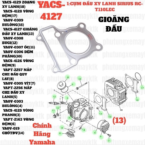[SIRC][1:CỤM ĐẦU XY LANH] YACS-4127 GIOĂNG ĐẦU XY LANH SIRIUS RC-T110LE (13)-[Yamaha]