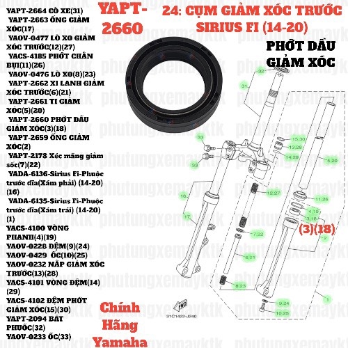[SIR][24:CỤM GIẢM XÓC TRƯỚC] YAPT-2660 PHỚT DẦU GIẢM XÓC SIRIUS-FI(14-20) (3)(18) [Yamaha] NVX155_V1 [23:(3)(18)]