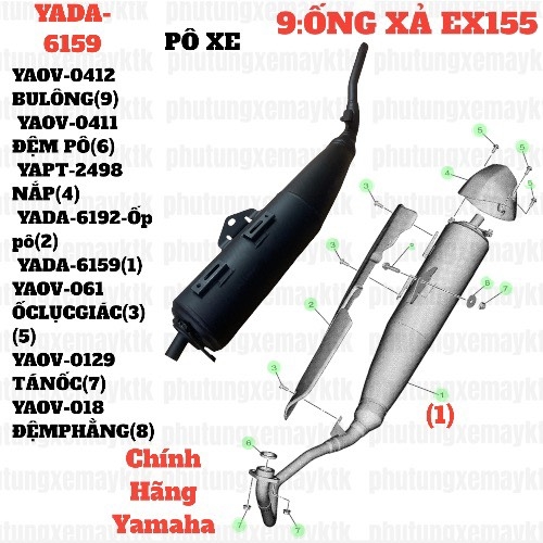 [EX155][9:ỐNG XẢ] YADA-6159-EX155-Pô xe(Ko có pát pô) pxm-[Yamaha] (1)