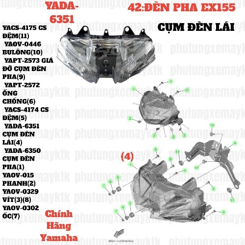 [EX155][42:ĐÈN PHA] YADA-6351 CỤM ĐÈN LÁI EX155(2022)-[Yamaha] (4)