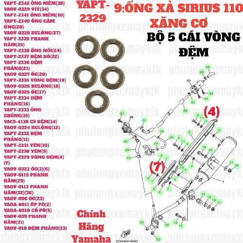 [SIRC][9:ỐNG XẢ] YAPT-2329 BỘ 5 CÁI VÒNG ĐỆM SIRIUS RC-T110LE (4)(7)-[Yamaha]