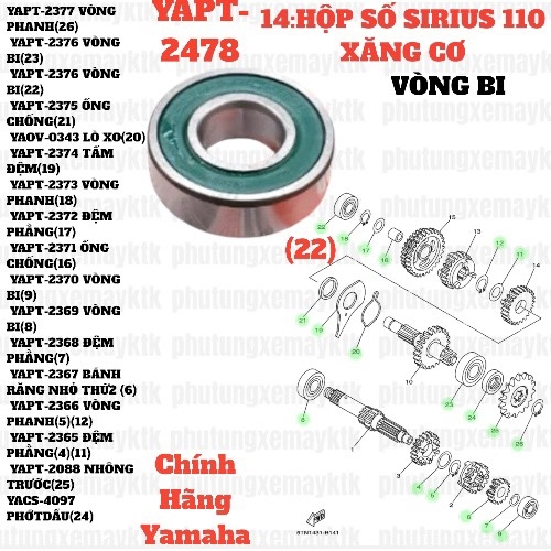 [SIRC][14:HỘP SỐ] YAPT-2478 VÒNG BI SIRIUS RC-T110LE (22)-[Yamaha]