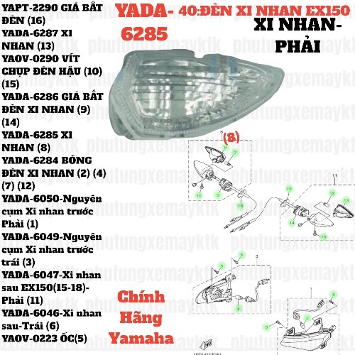 [EX15][40:ĐÈN XI NHAN] YADA-6285 XI NHAN-PHẢI EX15 (15-18) (8)-[Yamaha], EX155 [40:ĐÈN(8)], NVX155_V1 [40:(16)