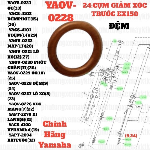 [EX15][24:CỤM GIẢM XÓC TRƯỚC] YAOV-0228 ĐỆM EX15 (15-18) (9) (24)-[Yamaha], EX155 [24:CỤM(9)(24)], SIRIUS FI [24:CỤM(9)(24)], NVX155_V1 [23:(9)(24)]