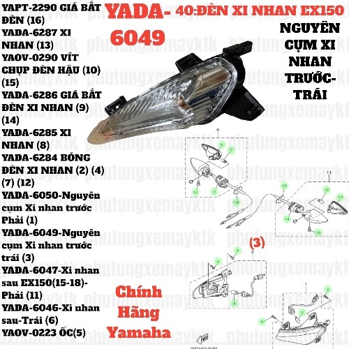 [EX15][40:ĐÈN XI NHAN]YADA-6049-Nguyên cụm Xi nhan trước trái-EX150(15-18) (3)-[Yamaha]