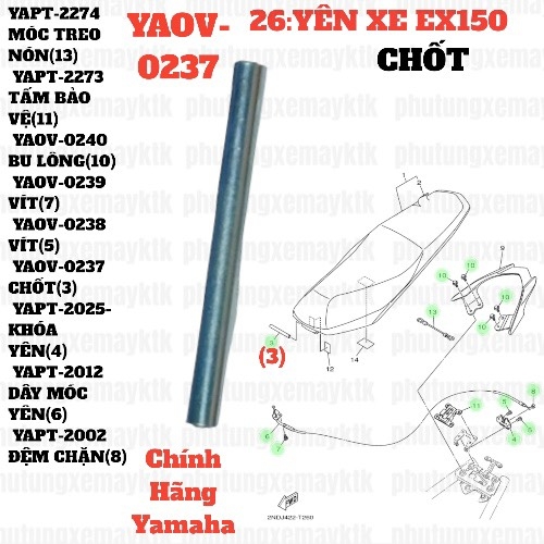 [EX15][26:YÊN XE] YAOV-0237 CHỐT EX15 (15-18) (3)-[Yamaha], EX155 [26:YÊN(8)], SIRIUS FI [26:YÊN(6)], NVX155_V1 [26:(7)]