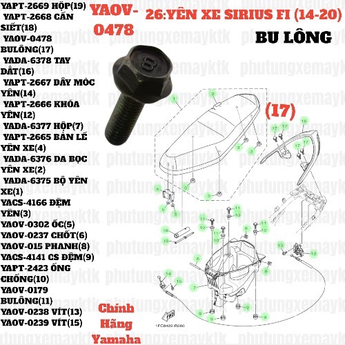 [SIR][26:YÊN XE] YAOV-0478 BULÔNG SIRIUS-FI(14-20) (17) [Yamaha]