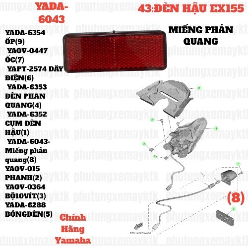 [EX155][43:ĐÈN HẬU] YADA-6043-Miếng phản quang Nouvo 4-ĐỎ-[Yamaha] EX155 (8)