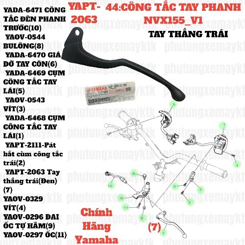 [NVX155_V1][44:CÔNG TẮC TAY PHANH] YAPT-2063-NVX155_V1-NOUVO-MIO-Tay thắng trái(Đen) (7) [Yamaha]