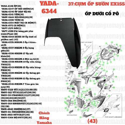 [EX155][37:CỤM ỐP SƯỜN] YADA-6344 EX155-10 Ốp dưới cổ pô(Đen mờ) Phụ tùng phụ kiện xe máy-[Yamaha] (43)