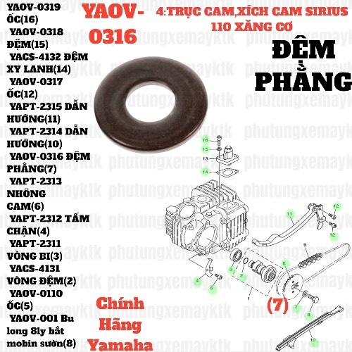 [SIRC][4:TRỤC CAM, XÍCH CAM] YAOV-0316 ĐỆM PHẰNG SIRIUS RC-T110LE (7)-[Yamaha]