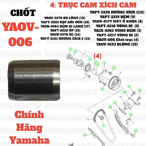 [EX15][4:TRỤC CAM, XÍCH CAM] YAOV-006-Exciter(06-10) Chốt trục cam Phụ tùng phụ kiện xe máy EX15 (15-18) (4)-[Yamaha]