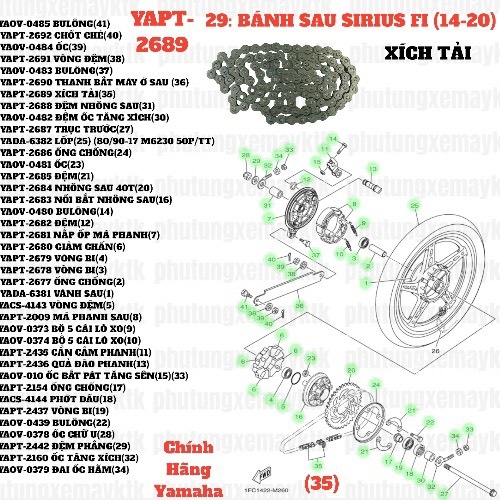 [SIR][29:BÁNH SAU] YAPT-2689 XÍCH TẢI SIRIUS-FI(14-20) (35) [Yamaha]