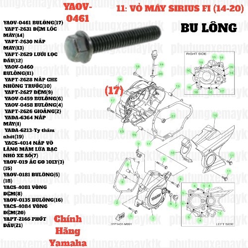 [SIR][11:VỎ MÁY] YAOV-0461 BULÔNG SIRIUS-FI(14-20) (17) [Yamaha]
