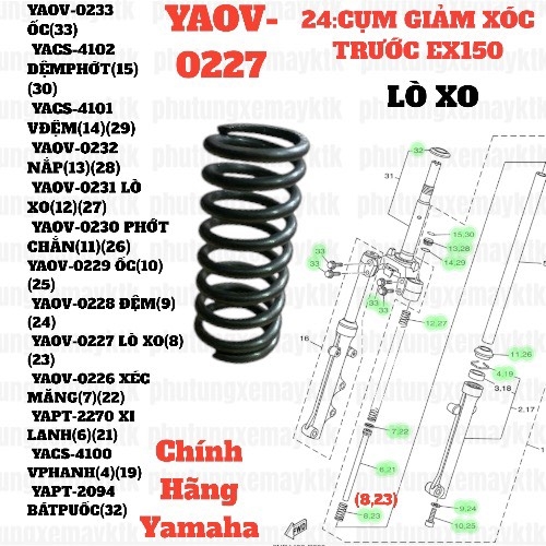 [EX15][24:CỤM GIẢM XÓC TRƯỚC] YAOV-0227 LÒ XO EX15 (15-18) (8) (23)-[Yamaha], EX155 [24:CỤM(8)(23)]