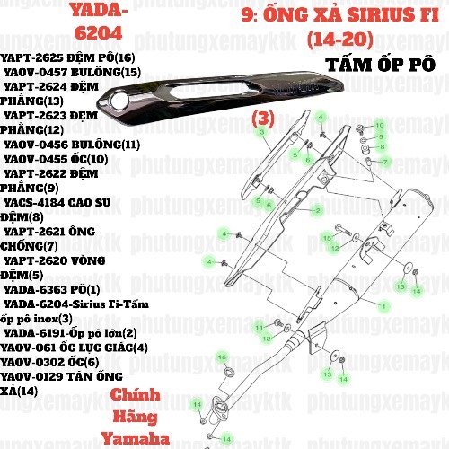 [SIR][9:ỐNG XẢ] YADA-6204-Sirius Fi-Tấm ốp pô inox CPCH (14-20) (3) [Yamaha]