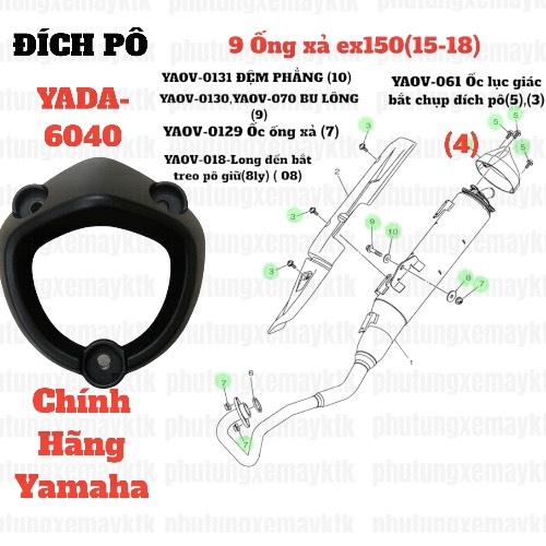 [EX15] [9:Ống xả] YADA-6040-EX150(15-18)-ĐEN NHÁM-Chụp đích pô cpch (4)-[Yamaha]