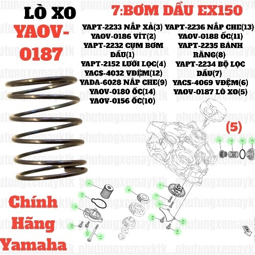 [EX15][7:BƠM DẦU] YAOV-0187 LÒ XO EX15 (15-18) (5). EX155 [7:BƠM(5)]