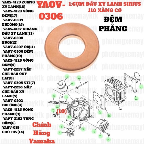 [SIRC][1:CỤM ĐẦU XY LANH] YAOV-0306 ĐỆM PHẰNG SIRIUS RC-T110LE (10)-[Yamaha]