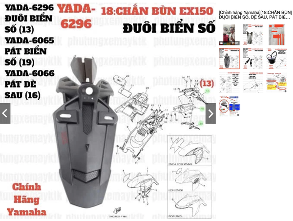 [EX15][18:CHẮN BÙN]YADA-6296 EX150(15-18)-NHÁM-3-ĐUÔI DÈ BIỂN SỐ-[Yamaha]