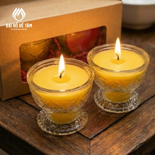 Nến bơ ly thủy tinh màu đỏ - nến cúng dường ánh sáng bàn thờ Phật