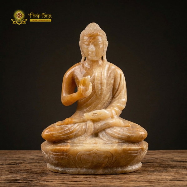 Tượng Phật Thích Ca ngọc phỉ thúy vàng nguyên khối 23.5cm