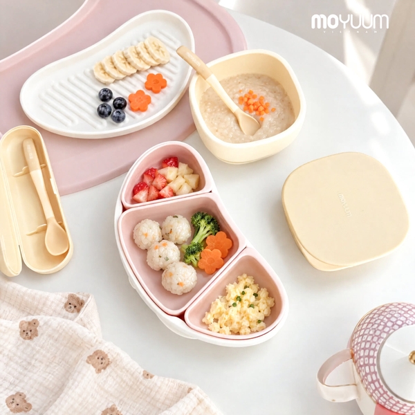 Bí quyết chọn khay ăn dặm cho bé & Review chi tiết bộ đôi khay ăn dặm Moyuum 5 ngăn & 3 ngăn mới nhất