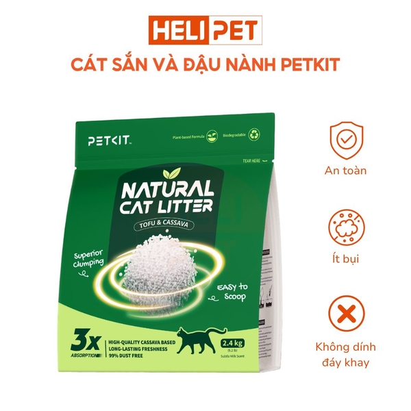 Cát Mèo PETKIT, Cát Vệ Sinh Cho Mèo Từ Sắn & Đậu Nành  Hữu Cơ Khử Mùi Tốt, Ít Bụi