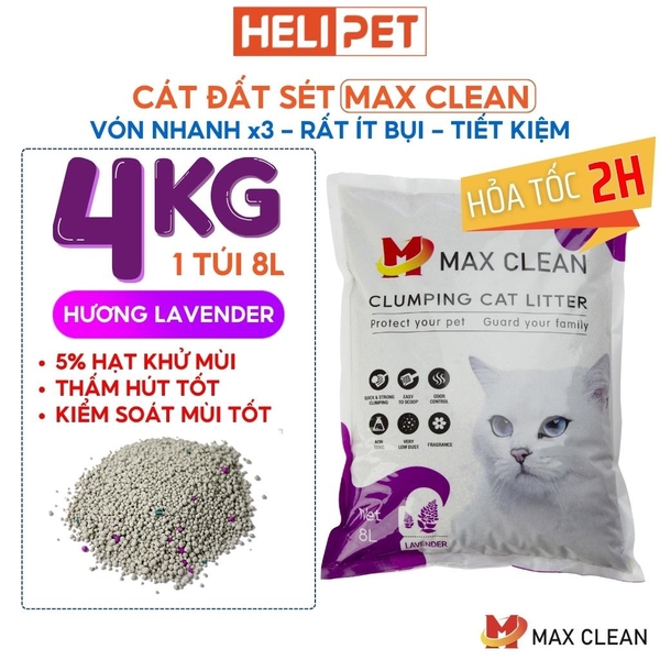 Cát đất sét Max Clean - Hương Lavender - Siêu vón, ít bụi
