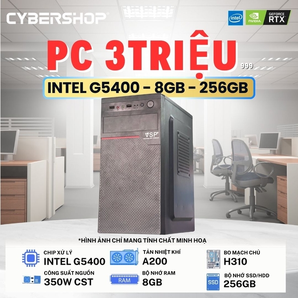Trọn bộ máy tính văn phòng 3 Triệu ( Intel G5400 | 8GB | 256GB SSD)