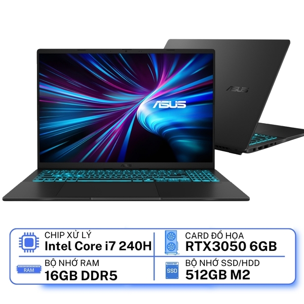 Laptop ASUS Gaming V16 K3607VJ-RP106W (Intel Core i7 240H | 16GB DDR5 | 512GB SSD | RTX 3050 6GB | 16″ WUXGA | Windows 11 Home | Đen)