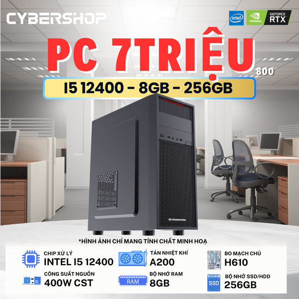 Trọn bộ máy tính văn phòng 7 Triệu ( I5 12400 | 8GB | 256GB SSD )