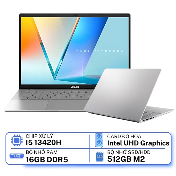 Laptop ASUS Vivobook S14 S3407VA-LY046W (Intel Core i5-13420H | 16GB | 512GB | Intel UHD | 14 inch WUXGA IPS 60Hz | Win 11 | Bạc)