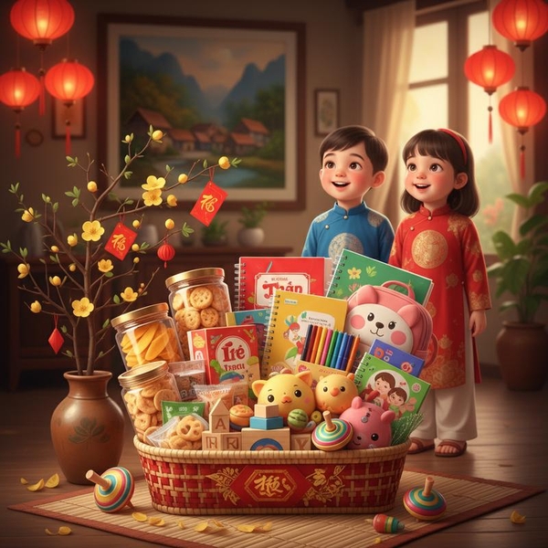 Giỏ Quà Tết Cho Gia Đình Có Trẻ Nhỏ: Lựa Chọn Bánh Kẹo, Đồ Chơi Hay Đồ Dùng Học Tập?