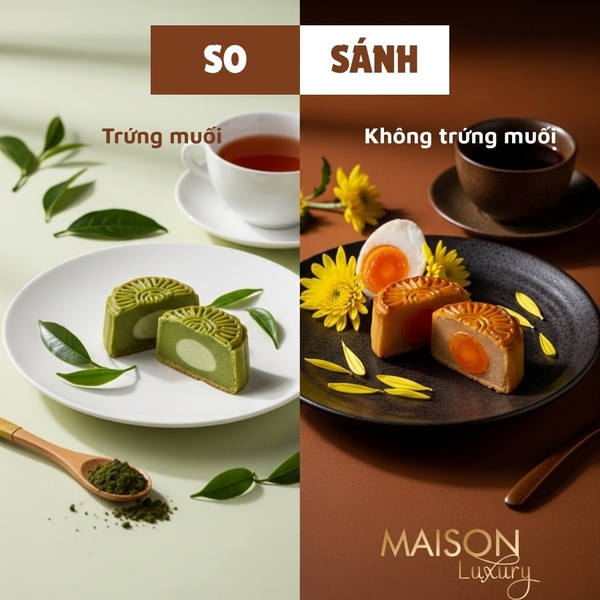 So sánh hương vị giữa nhân bánh trung thu mini có trứng muối và không có trứng muối