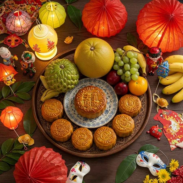 bày biện mâm cỗ trung thu kiểu hiện đại