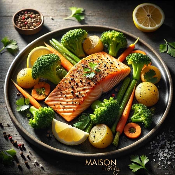 cá hồi áp chảo cho bữa trưa healthy ngày tết