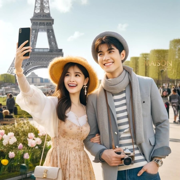 Du khách Việt Nam check-in tại tháp Eiffel, Pháp trong chuyến du xuân