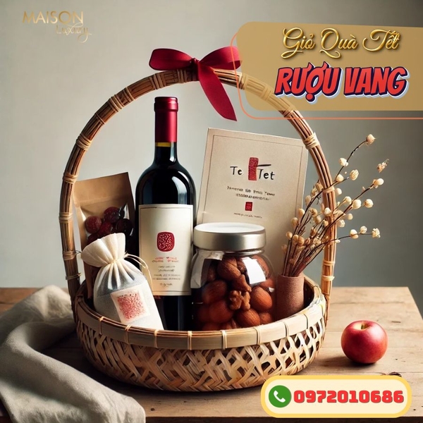 giỏ quà tết làm bằng giỏ mây