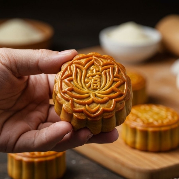 hoàn thành nướng bánh trung thu và thưởng thức cùng trà nóng