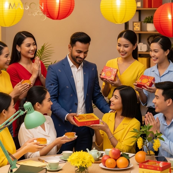 Lãnh đạo doanh nghiệp tặng bánh trung thu cho nhân viên